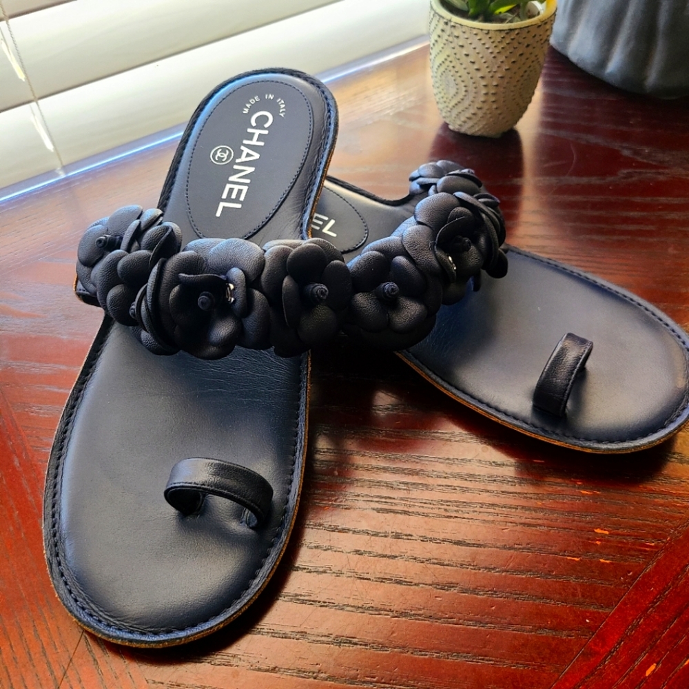 CHANEL Navy Blue Sandals